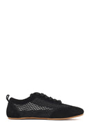 Women's Black Lace-Up Rhinestone Suede Leather Sneaker | Derimod