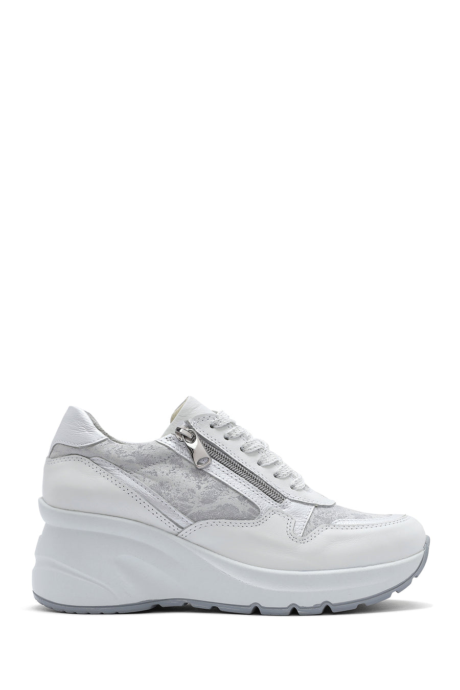 Kadın Beyaz Dolgu Topuklu Bağcıklı Deri Sneaker 25SFD370814 | Derimod