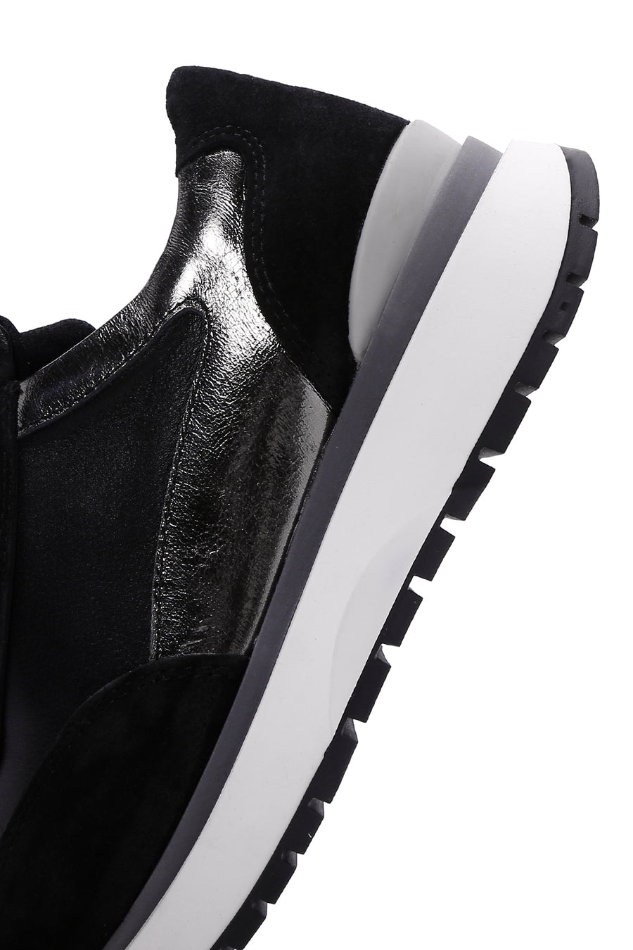 Kadın Siyah Deri Süet Detaylı Sneaker
