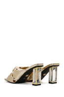 Women's Gold Transparent Thick Heeled Metallic Slippers | Derimod