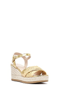 Women's Gold Ankle Buckle Braided Wedge Heel Espadrille Sandals | Derimod