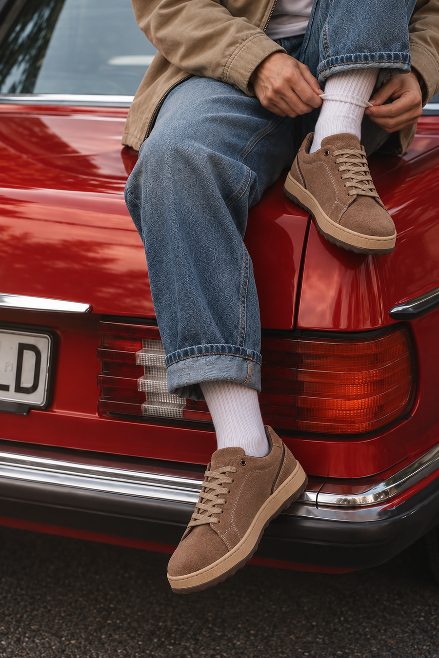 Erkek Vizon Bağcıklı Kalın Tabanlı Süet Deri Sneaker