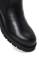 Woman Black Thick-Soled Leather Chelsea Boots | Derimod