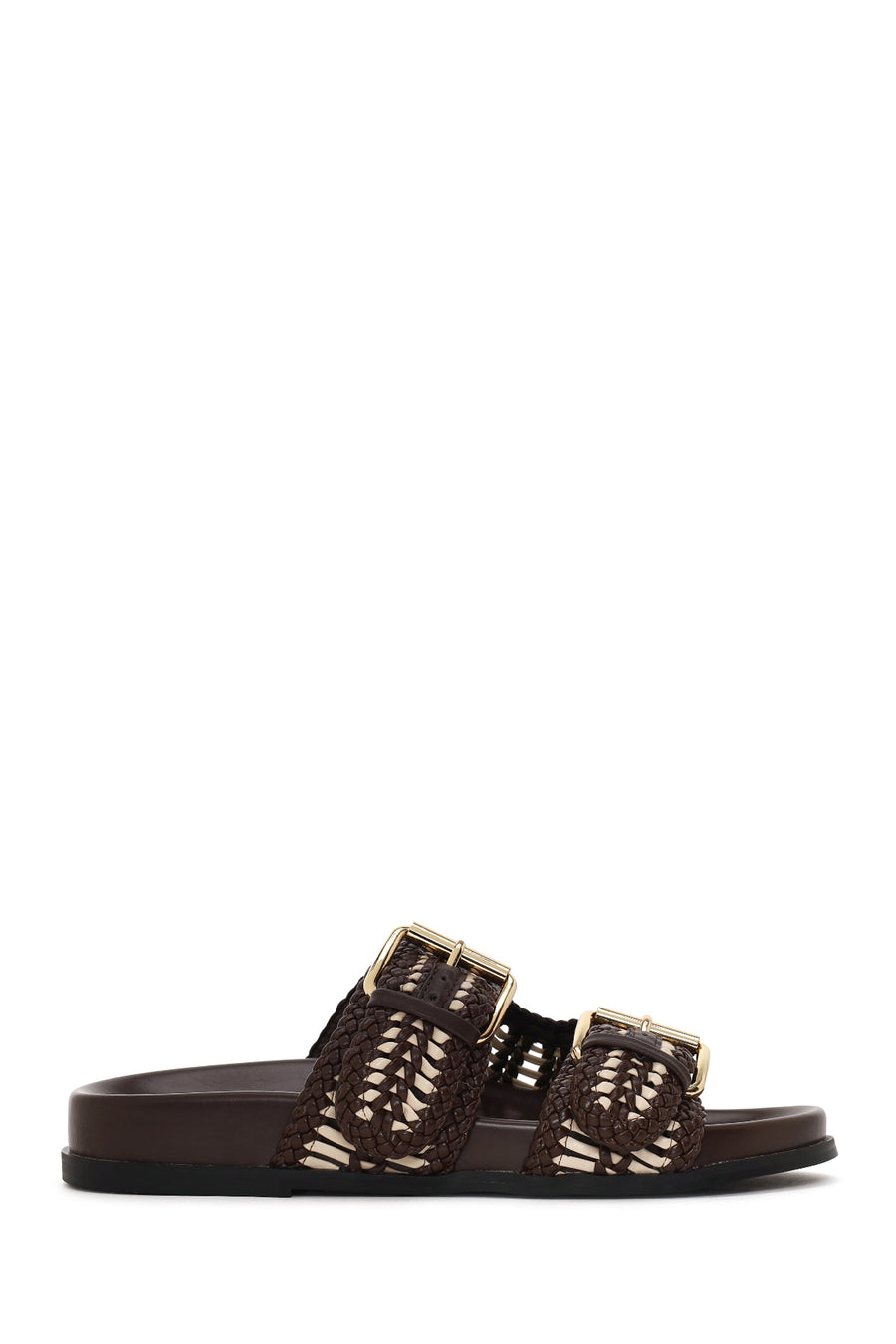 Woman Brown Double Buckle Braided Slippers 26SFD441929 | Derimod
