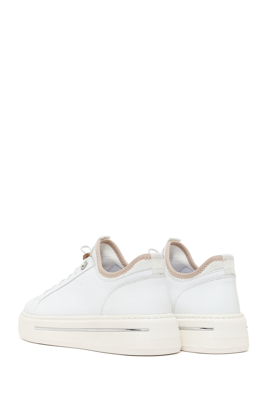 Erkek Beyaz Bağcıklı Kalın Tabanlı Deri Sneaker