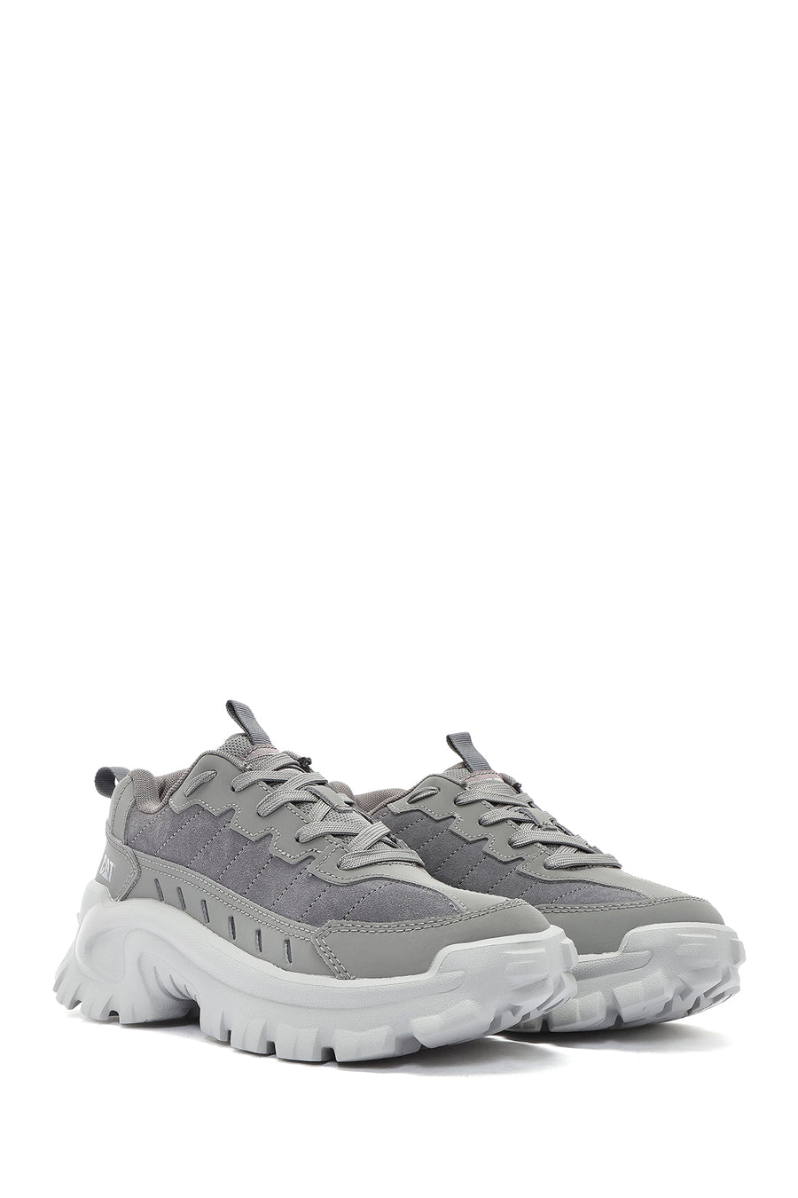 Caterpillar Men's Grey Intruder Essential Lace-Up Chunky Sole Leather Sneaker