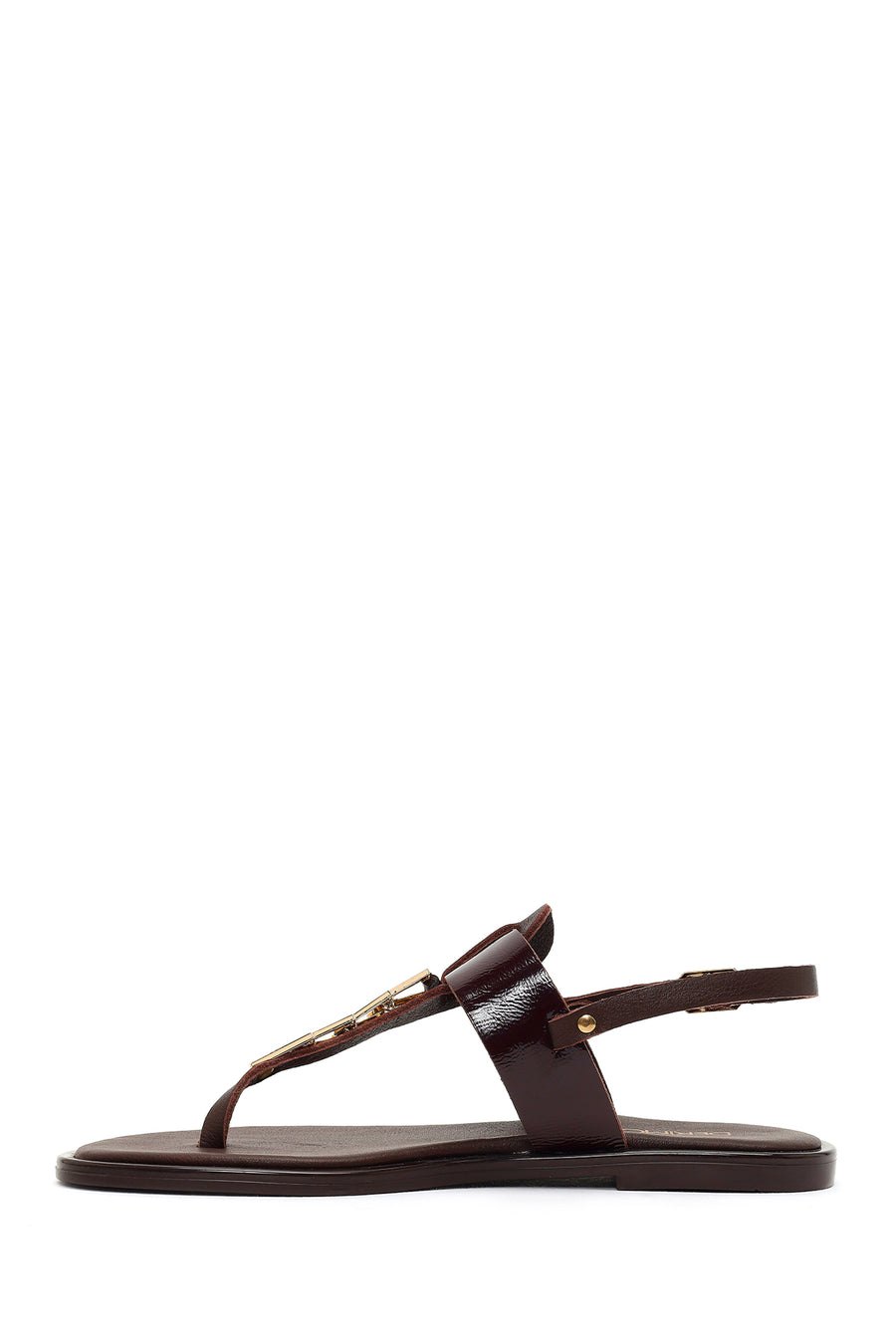 Women's Brown Buckle Thong Leather Sandals