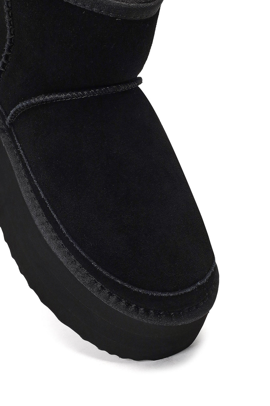 Women's Black Thick-Soled Suede Leather Teddy Boot