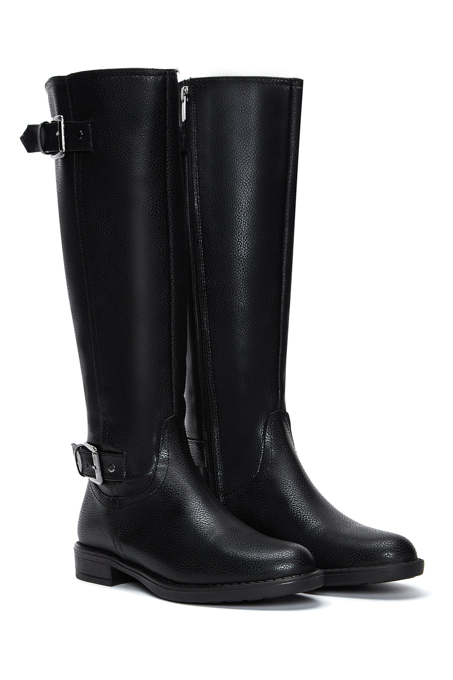 Women's Black Zippered Buckle Boots