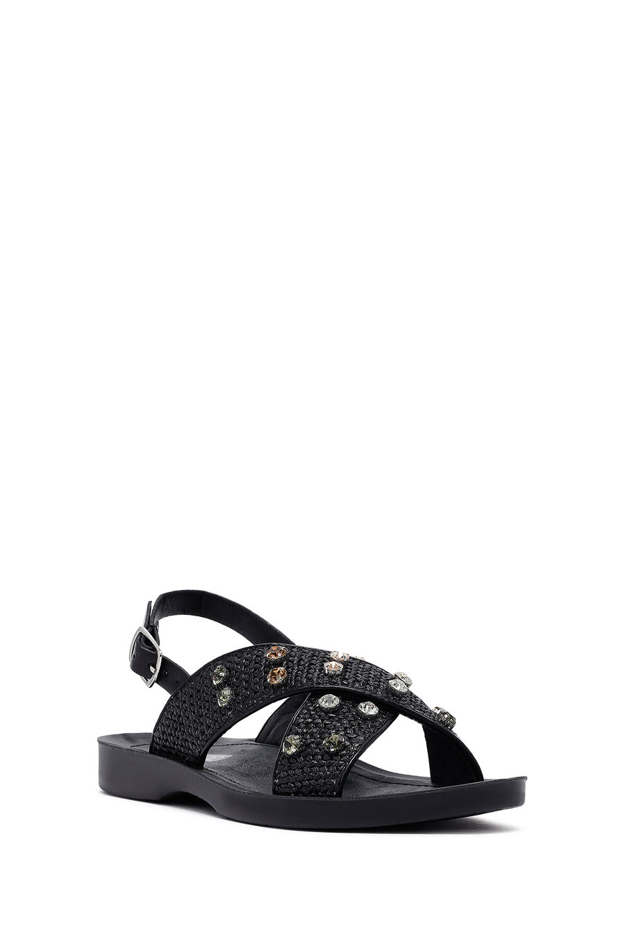 Women's Black Stone Straw Sandals