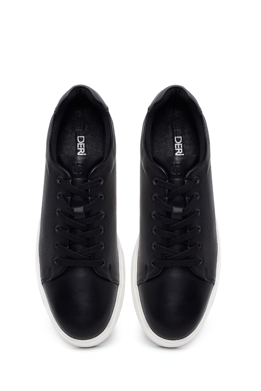 Erkek Siyah Bağcıklı Deri Sneaker