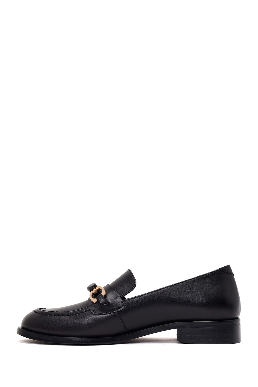 Woman Black Buckled Leather Masculine Loafer