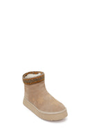 Woman Beige Patterned Suede Teddy Boots | Derimod