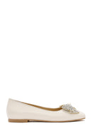 Women's Cream Stoned Leather Ballerina | Derimod