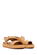 Woman Beige Buckled Thick-Soled Leather Sandal | Derimod