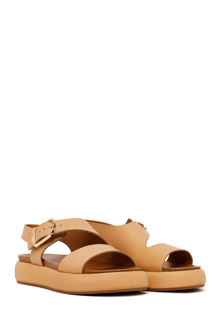 Woman Beige Buckled Thick-Soled Leather Sandal