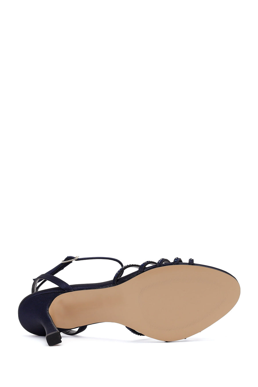 Woman Navy Ankle-Buckle Embellished Slim High-Heel Sandal