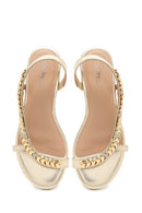 Woman Gold Stone-Embellished Sandal | Derimod
