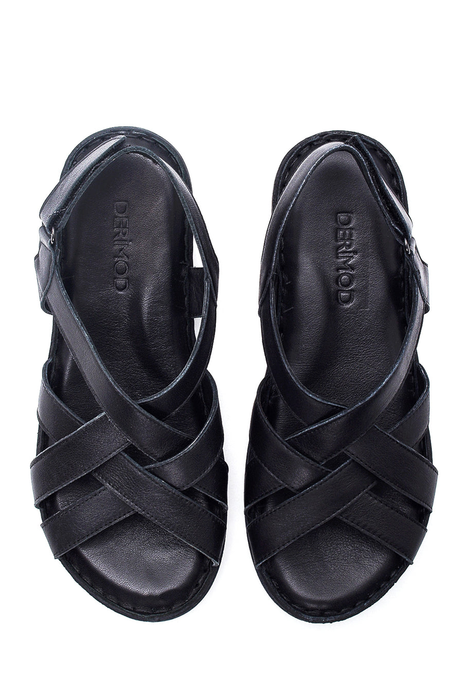 Kadın Siyah Deri Comfort Sandalet
