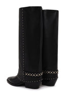 Woman Black Studded Chunky-Heeled Leather Cowboy Boots | Derimod