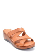 Women's Comfort Wedge Heel Leather Slippers | Derimod
