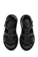 Women's Black Leather Comfort Sandals | Derimod