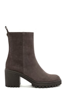 Woman Mink Suede Zippered Heels Leather Boat | Derimod
