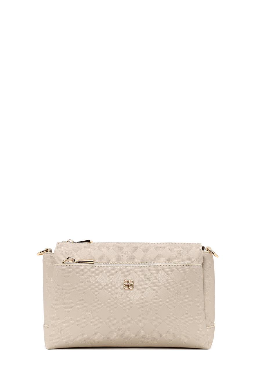 Woman Cream Printed Long-Strap Crossbody Bag