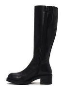 Woman Black Zip Closure Chunky Heeled Leather Boots | Derimod