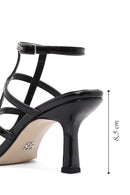 Women's Black Ankle Buckle Thin Heel Patent Leather Sandals | Derimod