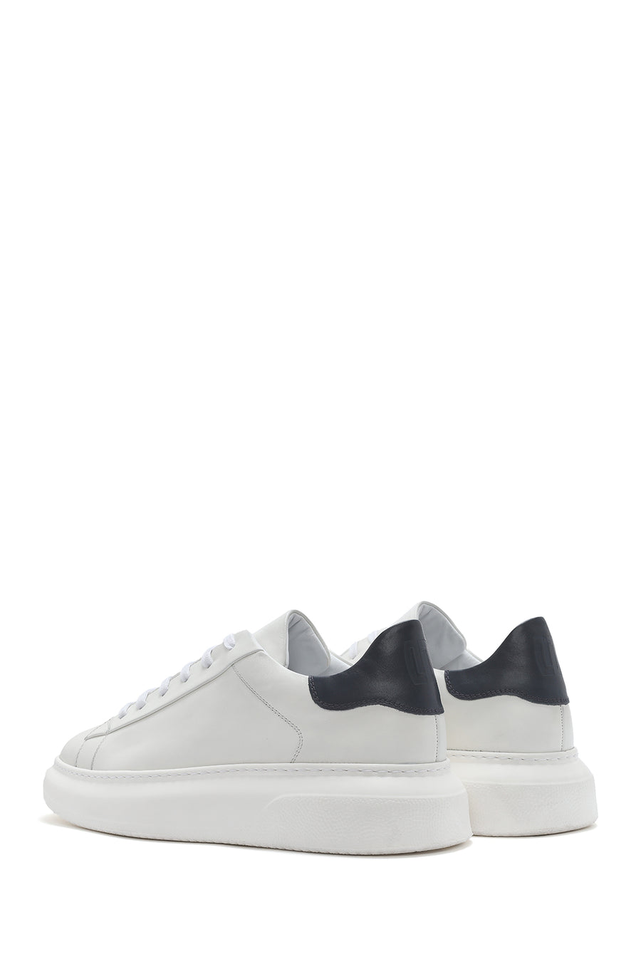Men's White Lace-up Thick-Sole Leather Sneaker
