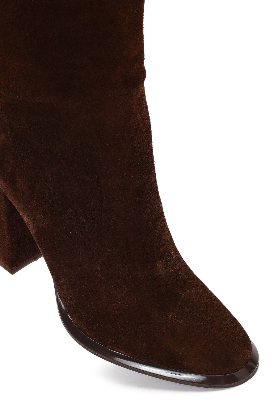 Woman Brown High Thick-Heeled Suede Boots