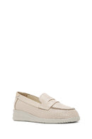 Women's Cream Wedge Heel Leather Comfort Loafer | Derimod