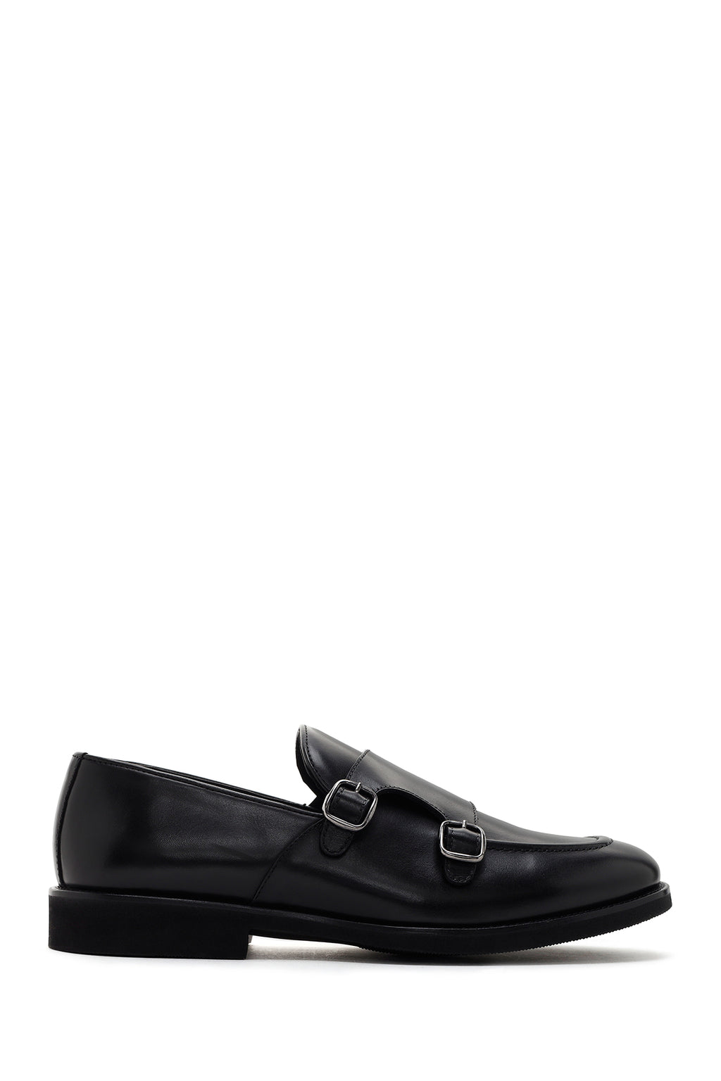 Erkek Siyah Çift Tokalı Deri Casual Loafer