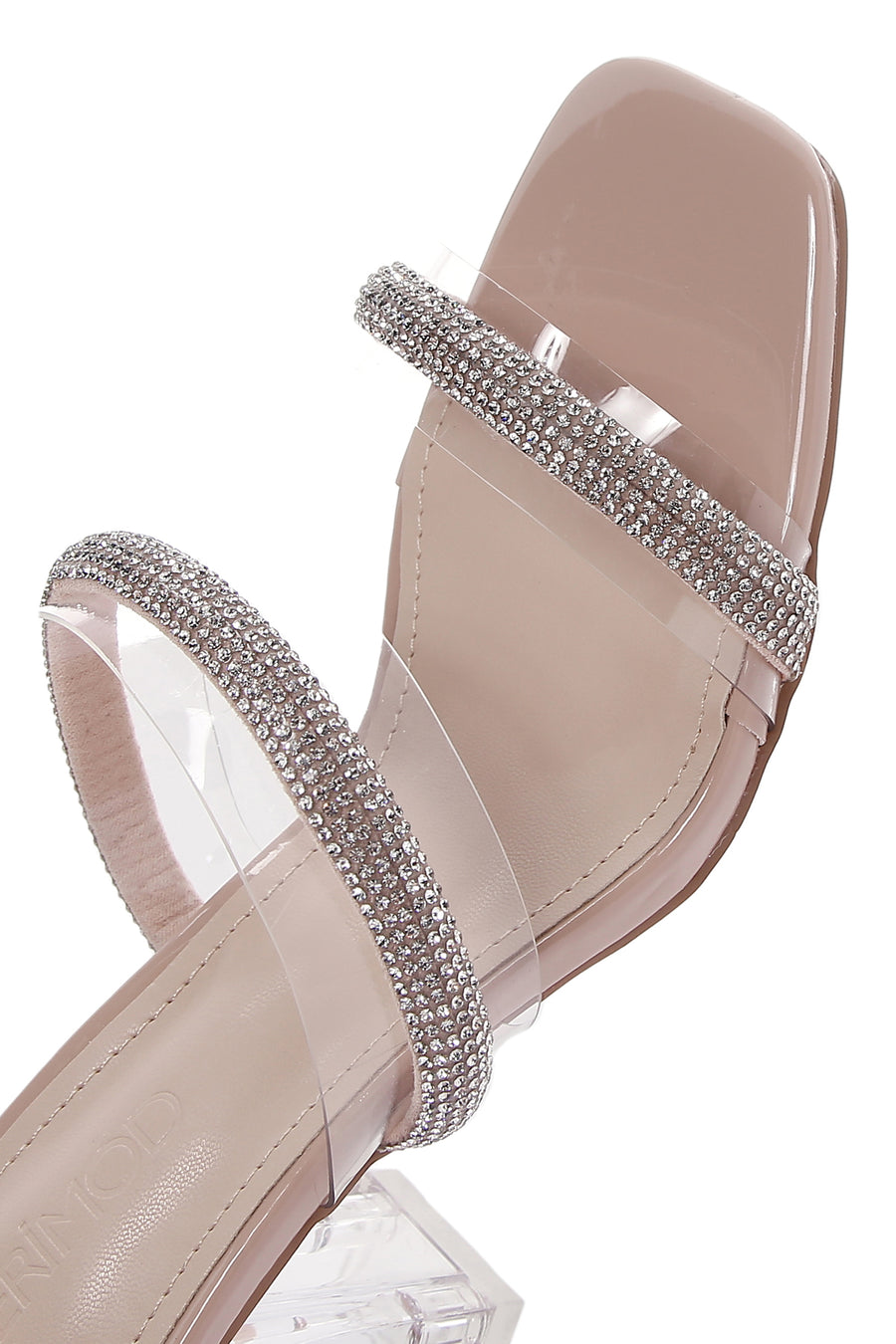 Women's Beige Stone Transparent Thick Heeled Slippers