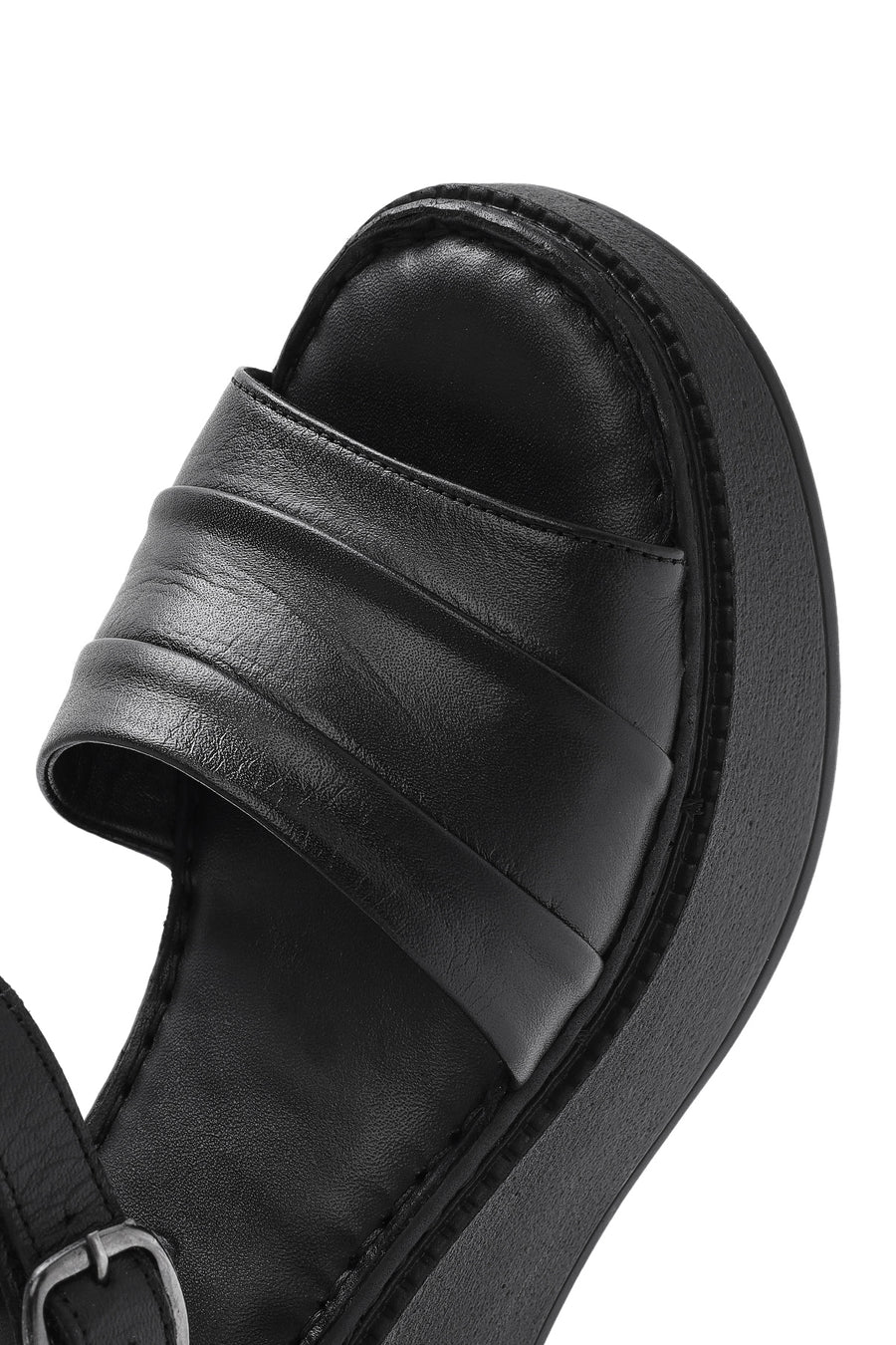 Kadın Siyah Kalın Tabanlı Deri Comfort Sandalet