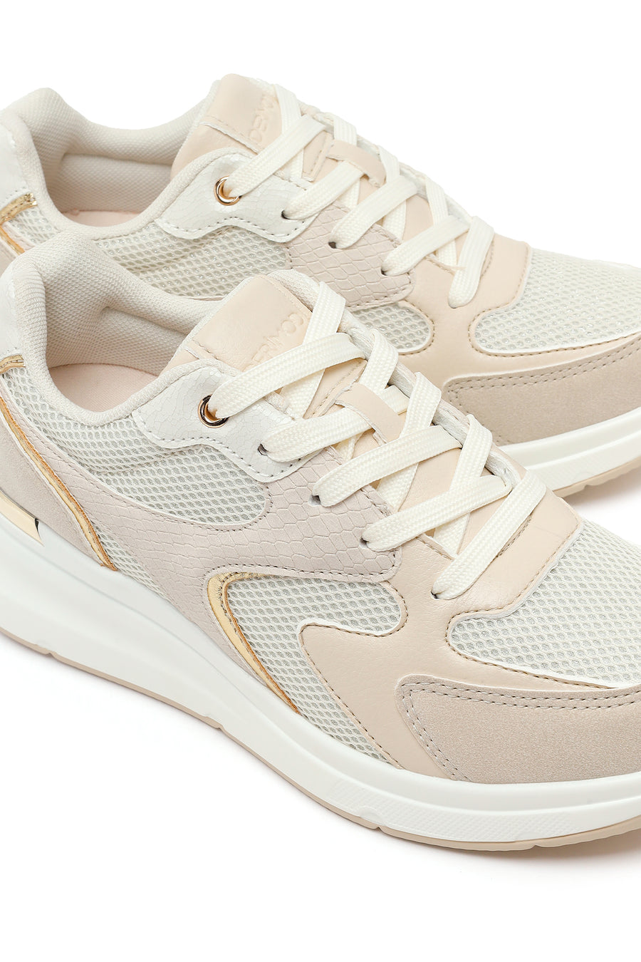 Kadın Bej Bağcıklı Dolgu Topuklu Sneaker