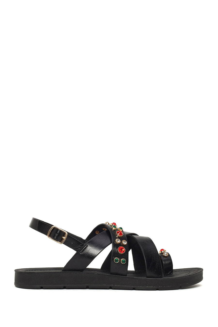 Woman Black Back-Buckled Rhinestone Sandals 26SFE463414 | Derimod
