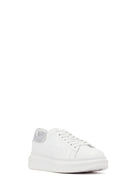 Woman White Laced Thick Sole Leather Sneakers | Derimod