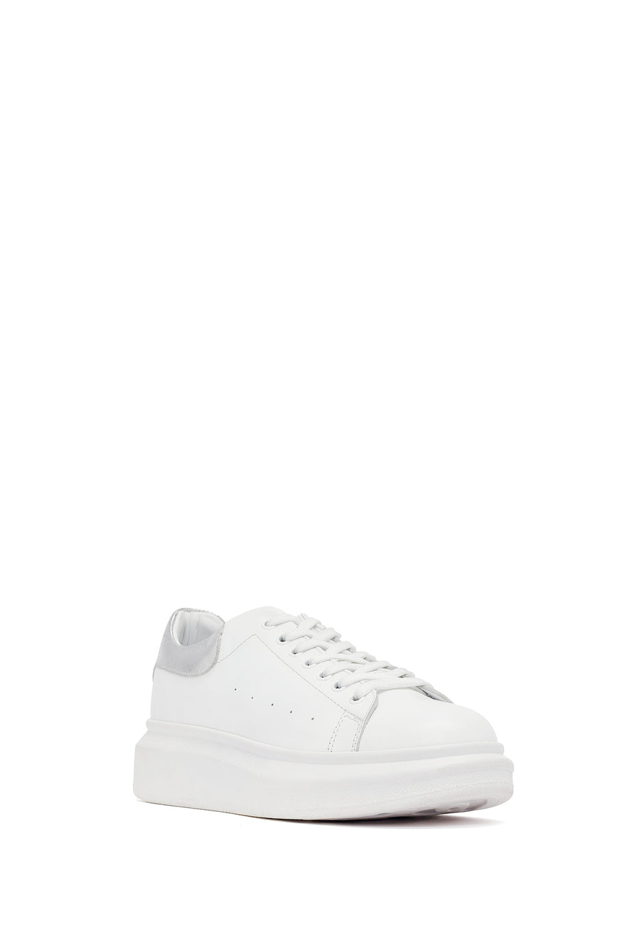 Woman White Laced Thick Sole Leather Sneakers
