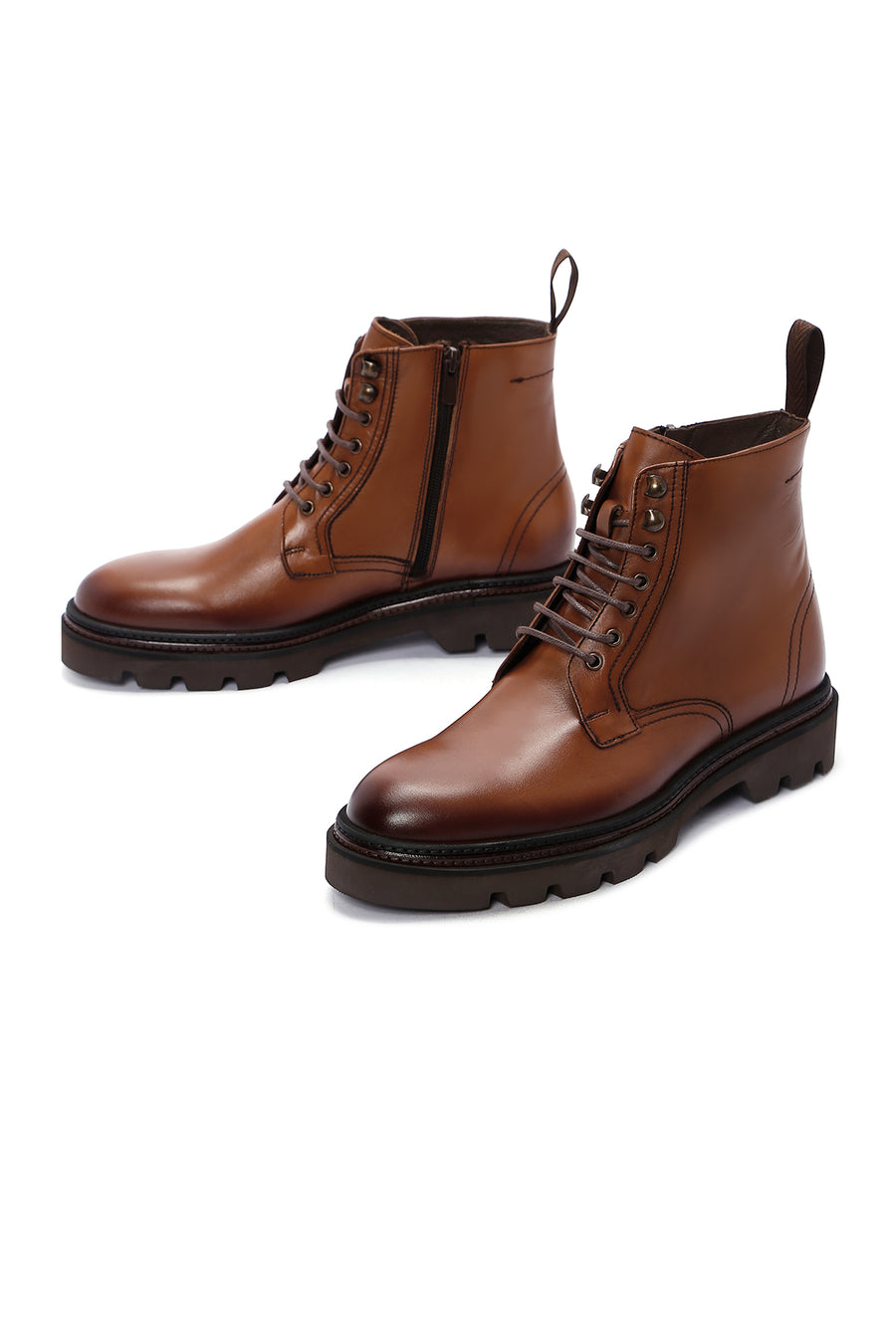 Men's Tan Leather Zippered Casual Boots