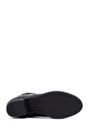 Woman Black Zip Closure Thick-Heeled Leather Boots | Derimod