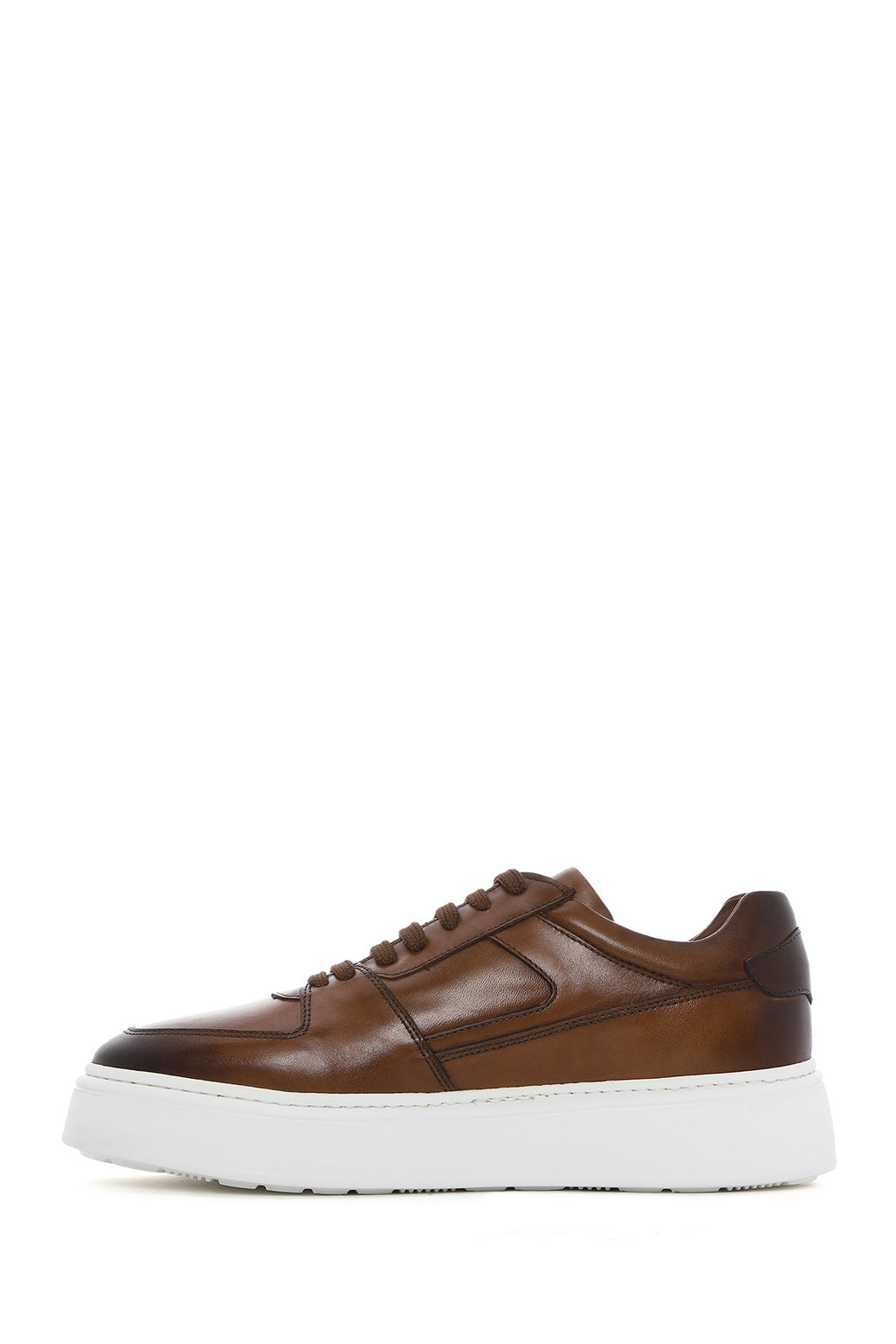 Erkek Taba Bağcıklı Kalın Tabanlı Deri Sneaker