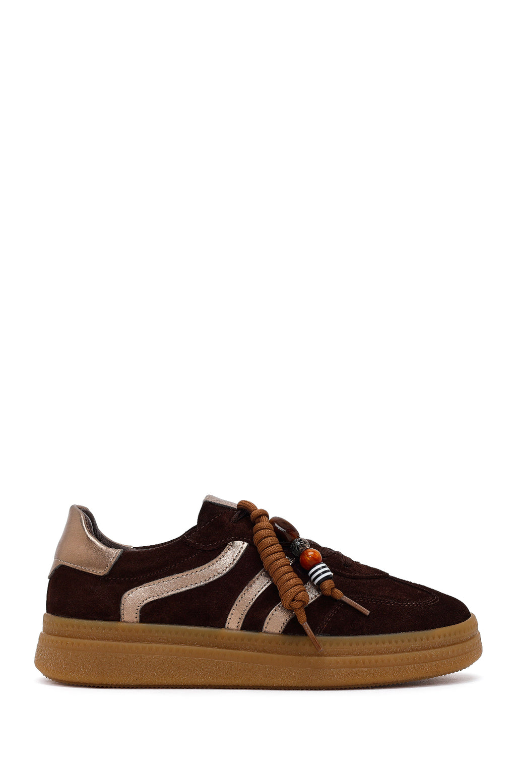Kadın Kahverengi Bağcıklı Charmlı Süet Deri Sneaker