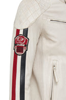 Storm Men's White Slim-Fit Leather Jacket with Emblem | Derimod