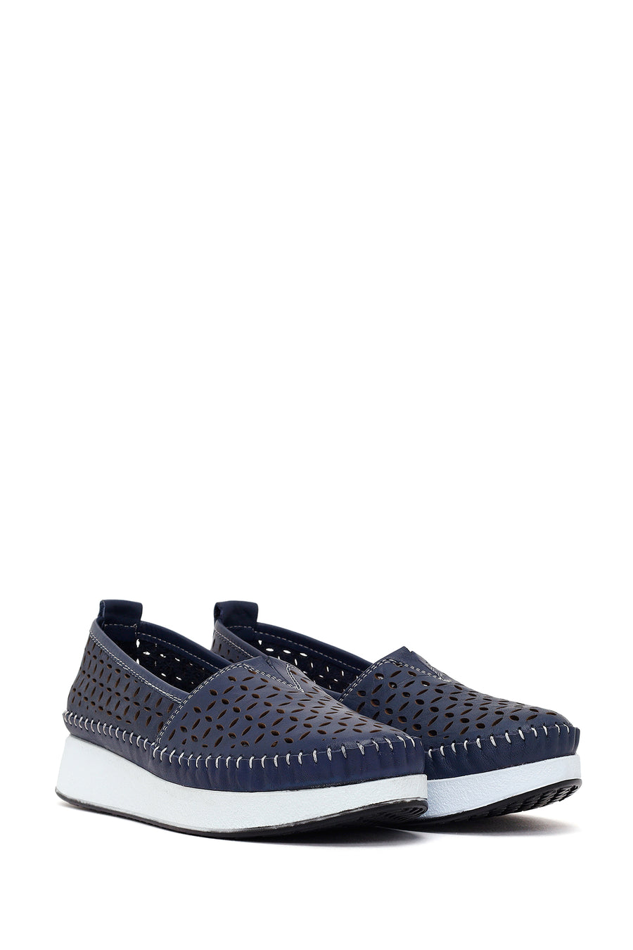 Woman Navy Thick-Soled Leather Comfort Loafer