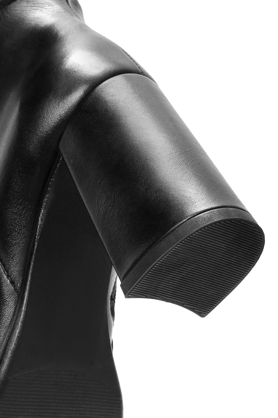 Women's Black Zippered Thick Heel Leather Boots
