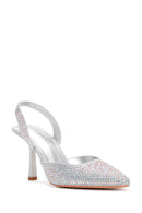 Women's Grey Stoned Open Back Thin Heeled Shoes | Derimod