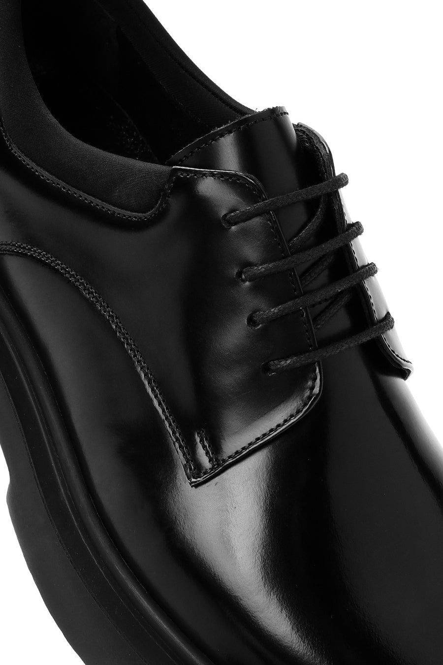 Male Black Lace-Up Thick-Soled Leather Casual Shoes