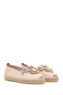 Women's Beige Stoned Leather Espadrilles | Derimod